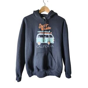 SANTA MONICA CALIFORNIA Black Surfer Skater Casual Pullover Hoodie SZ S